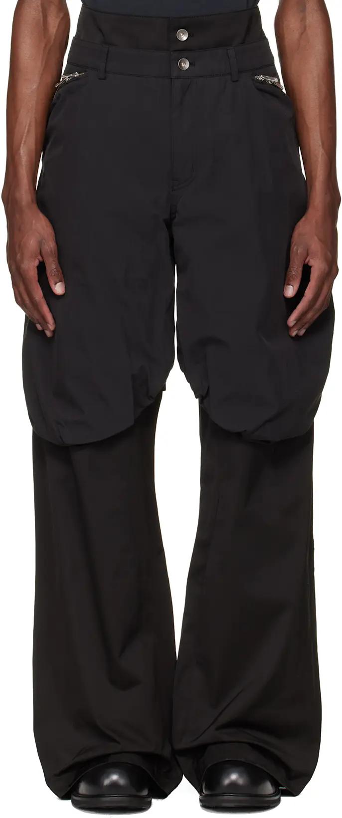 Black Bolsu Double Layered Trousers by FFFPOSTALSERVICE