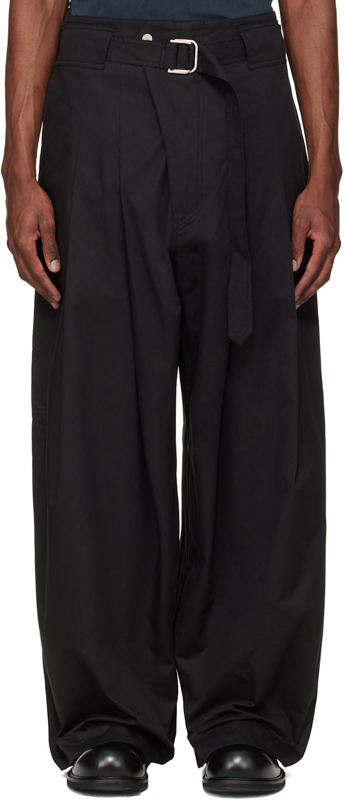 Black Wide Belted Trousers by FFFPOSTALSERVICE
