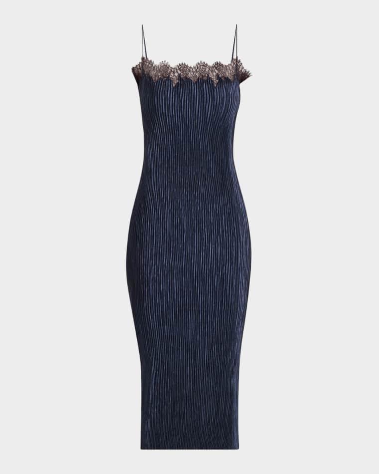 Lumi Pleated Satin Midi Dress by FFORME