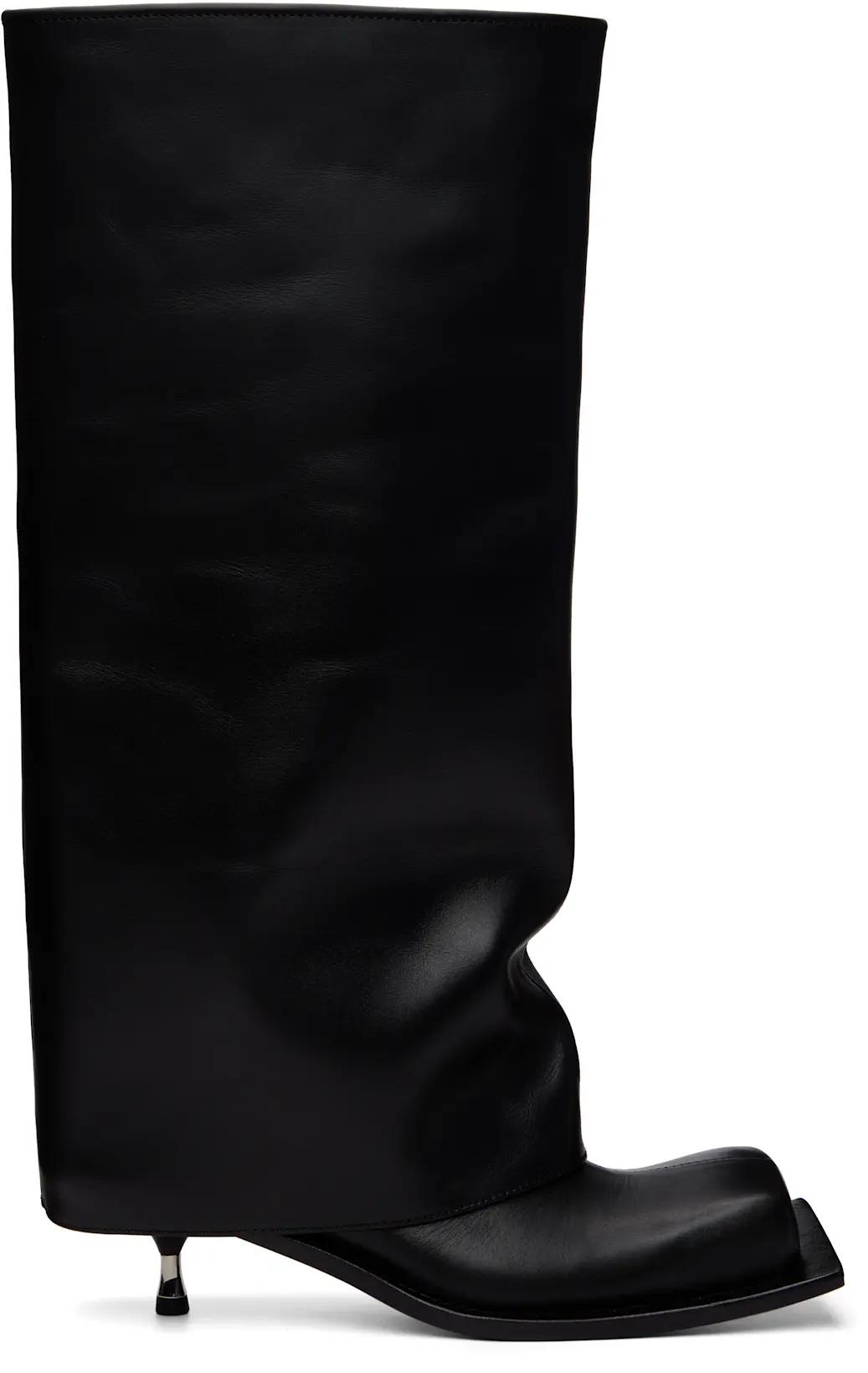 Black Iman Kitten Heel Tall Boots by FIDAN NOVRUZOVA