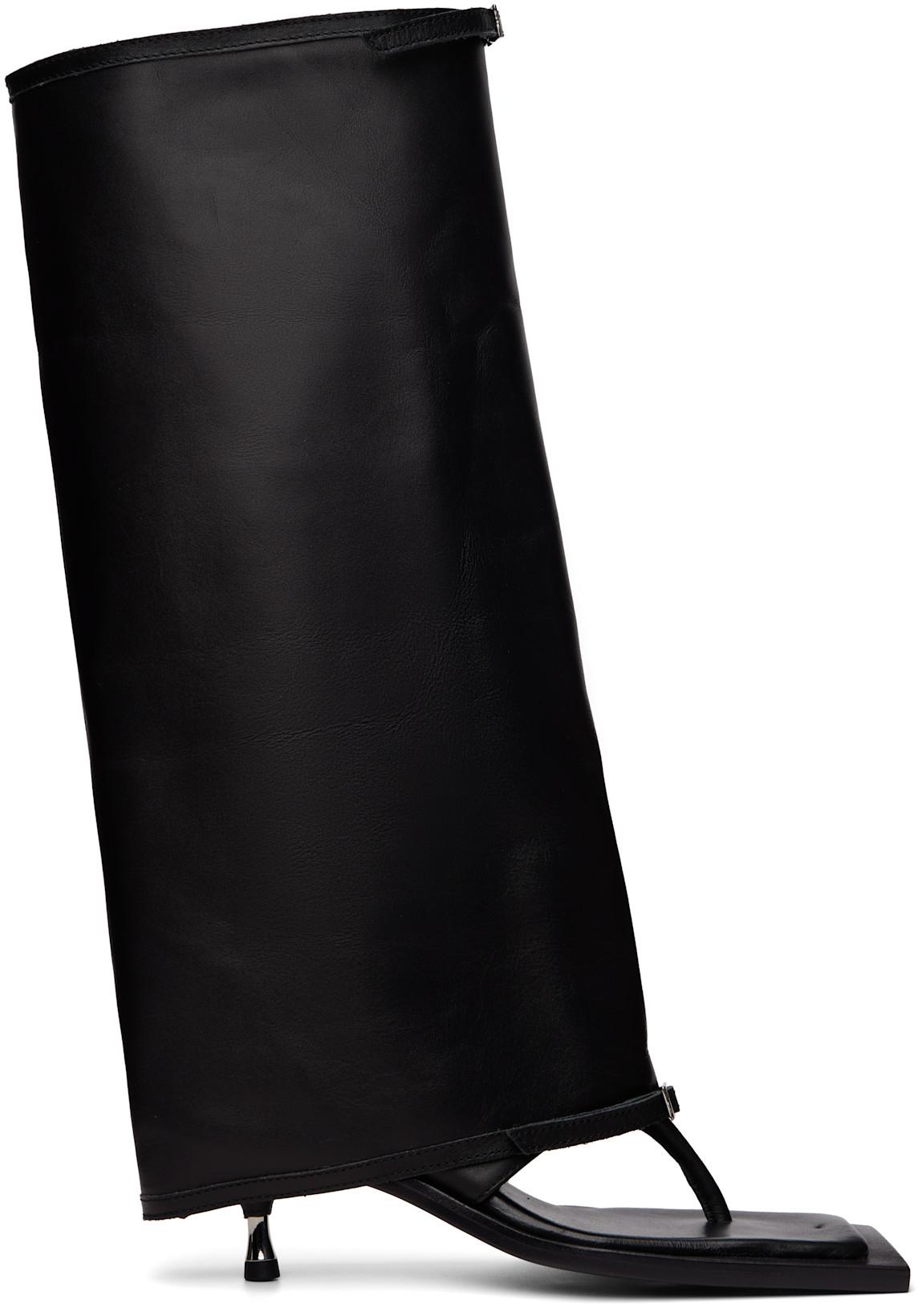 Black Kaia Stiletto Heel Sandal Tall Boots by FIDAN NOVRUZOVA