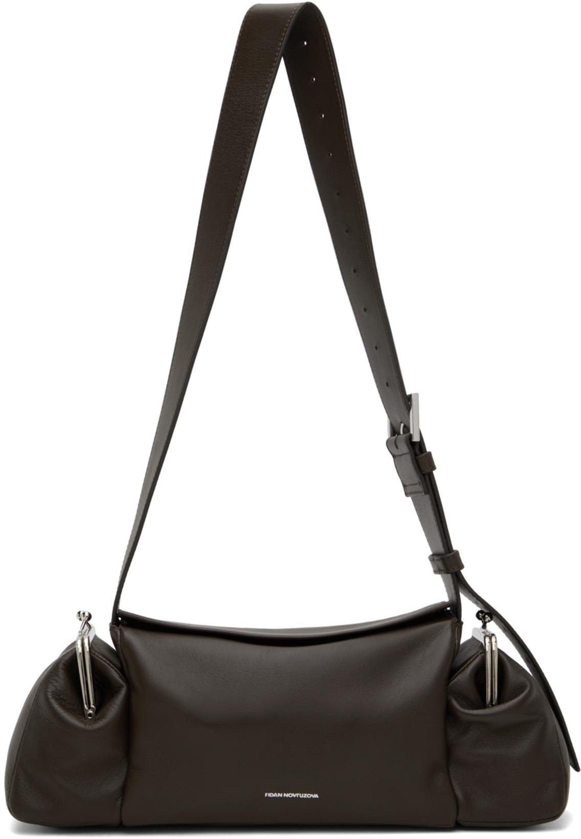 Brown Lala Leather Bag by FIDAN NOVRUZOVA