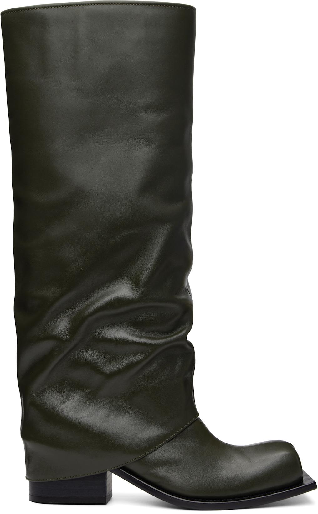 Khaki Havva Chunky Heel Tall Boots by FIDAN NOVRUZOVA