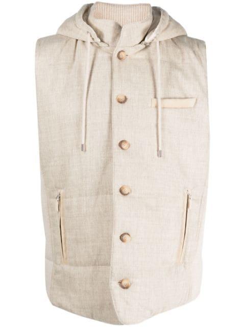 detachable hood virgin-wool gilet by FILERIA