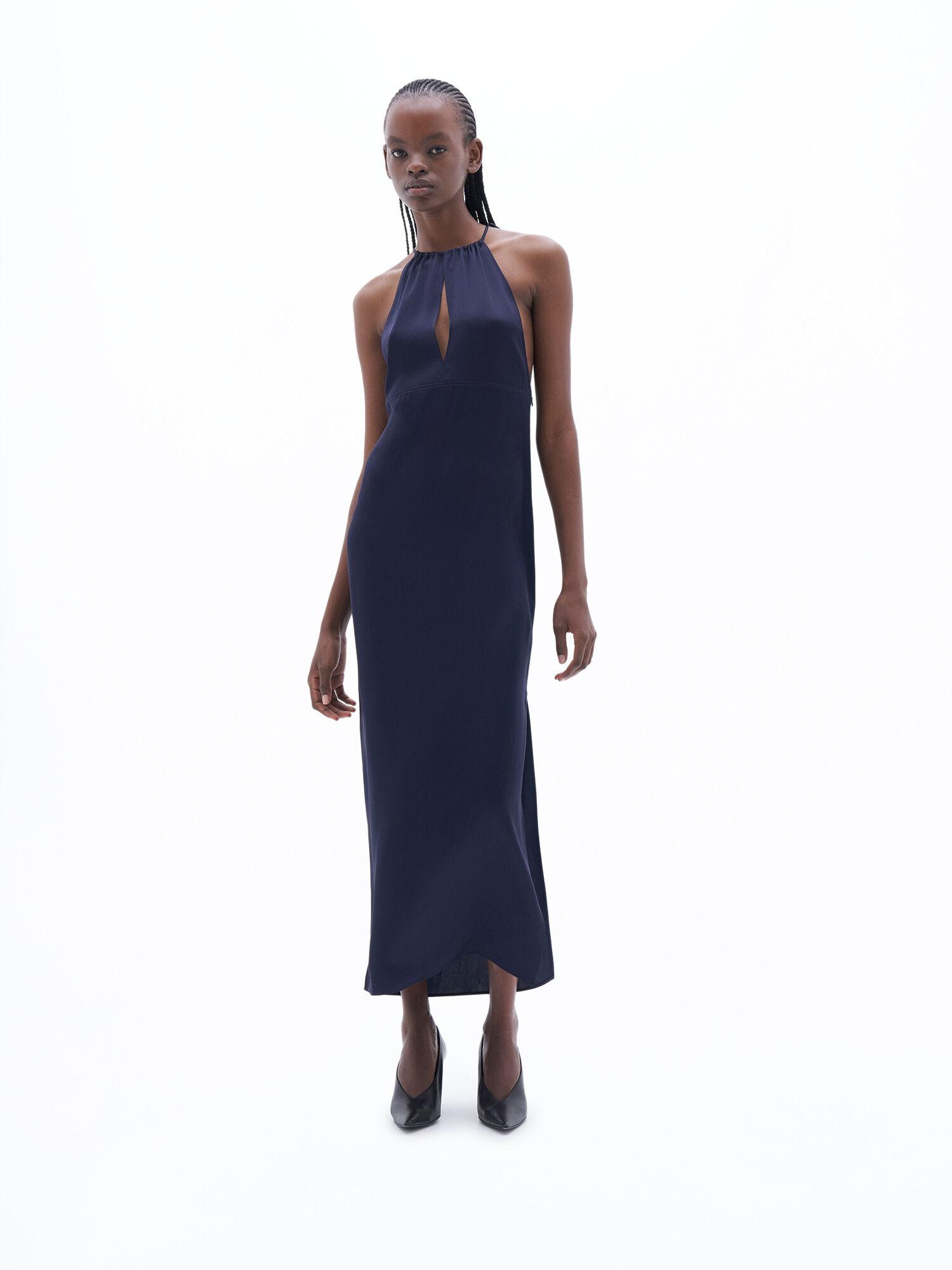 Gathered Neck Satin Dress by FILIPPA K