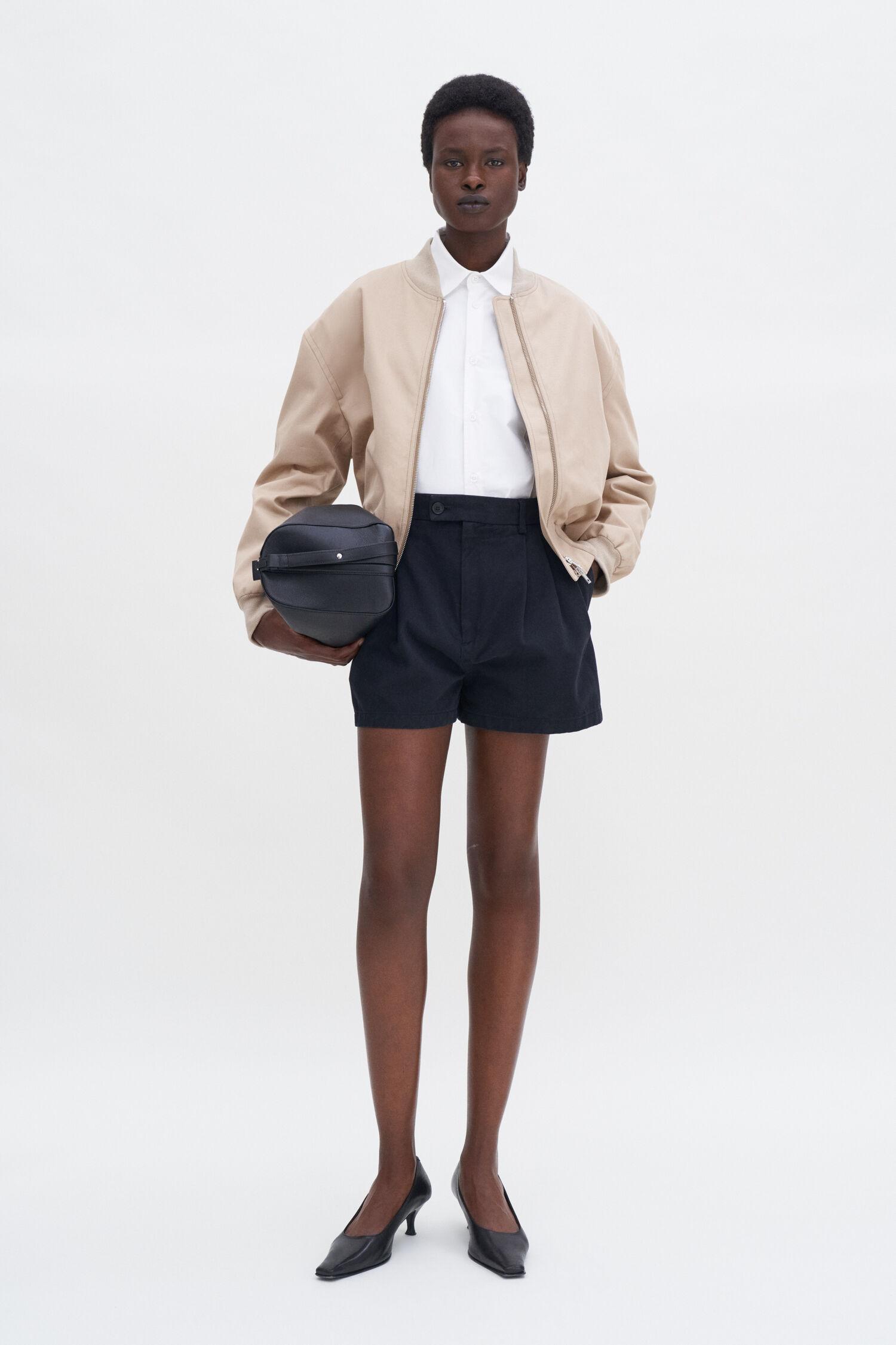 High Waist Pleated Cotton Shor by FILIPPA K