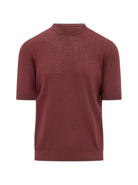 checkerboard-knit short-sleeve sweater by FILIPPO DE LAURENTIIS