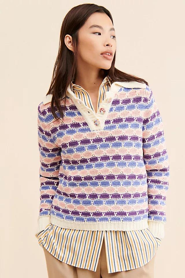 Find Me Now Confetti Crochet Polo Sweater by FIND ME NOW
