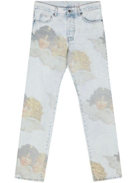 Angel-print mid-rise straight jeans by FIORUCCI