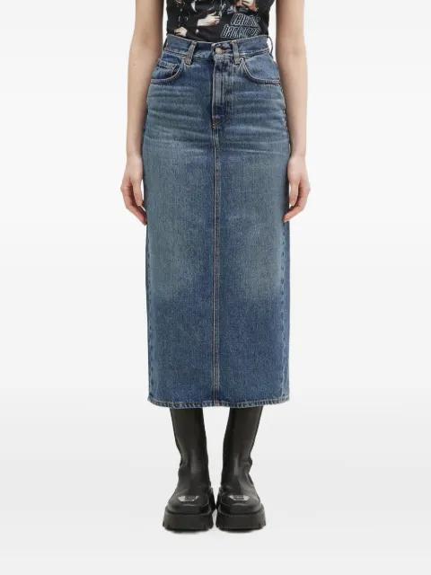 high-waisted denim midi skirt by FIORUCCI