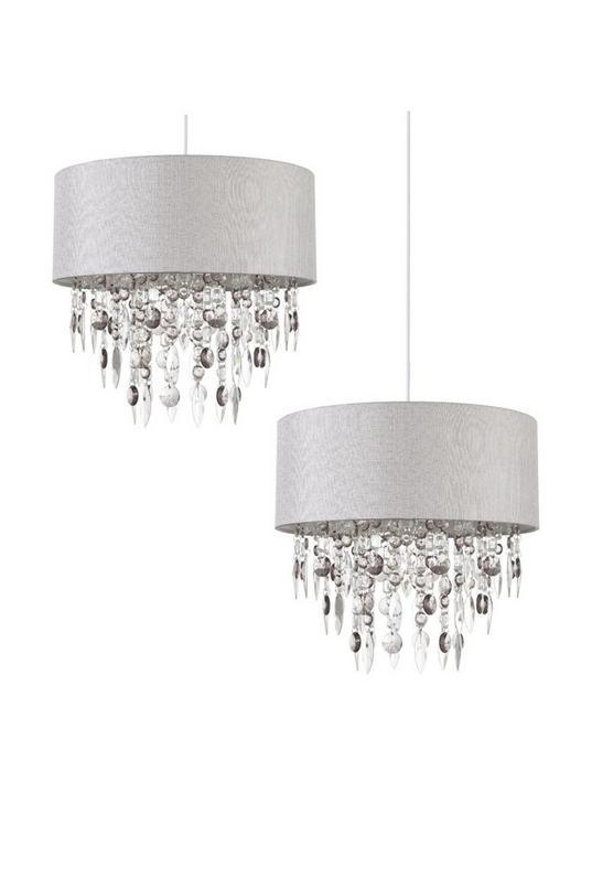 Pair of Large 40cm Easy Fit Shades in Grey with Acrylic Droplets by FIRST CHOICE LIGHTING Pair of Large 40cm Easy Fit Shades in Grey with Acrylic Droplets by FIRST CHOICE LIGHTING