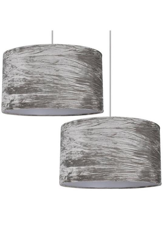 Set Of 2 Grey Crushed Velvet Easy Fit Light Shades by FIRST CHOICE LIGHTING Set Of 2 Grey Crushed Velvet Easy Fit Light Shades by FIRST CHOICE LIGHTING