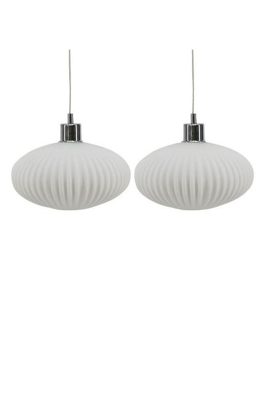 Set of 2 Baton - White Ribbed Glass Easy Fit Pendant Shades by FIRST CHOICE LIGHTING
