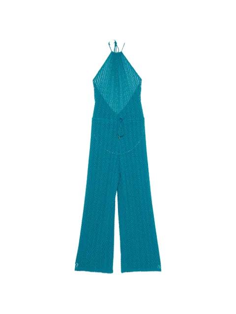 crochet-knit halterneck jumpsuit by FISICO
