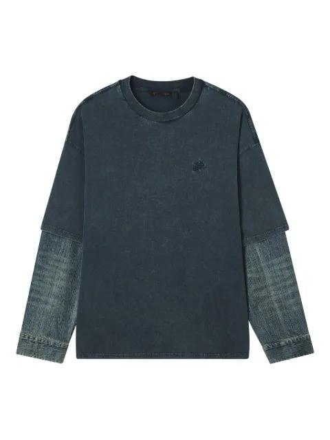 denim-sleeve cotton T-shirt by FIVE CM
