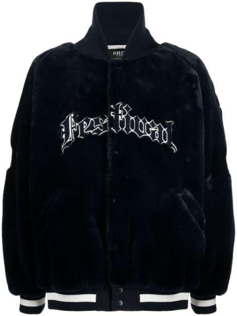 logo-embroidered faux-fur baseball jacket by FIVE CM