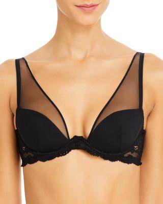 Charlotte Sheer Overlay Lace Plunge Bra by FLEUR DU MAL