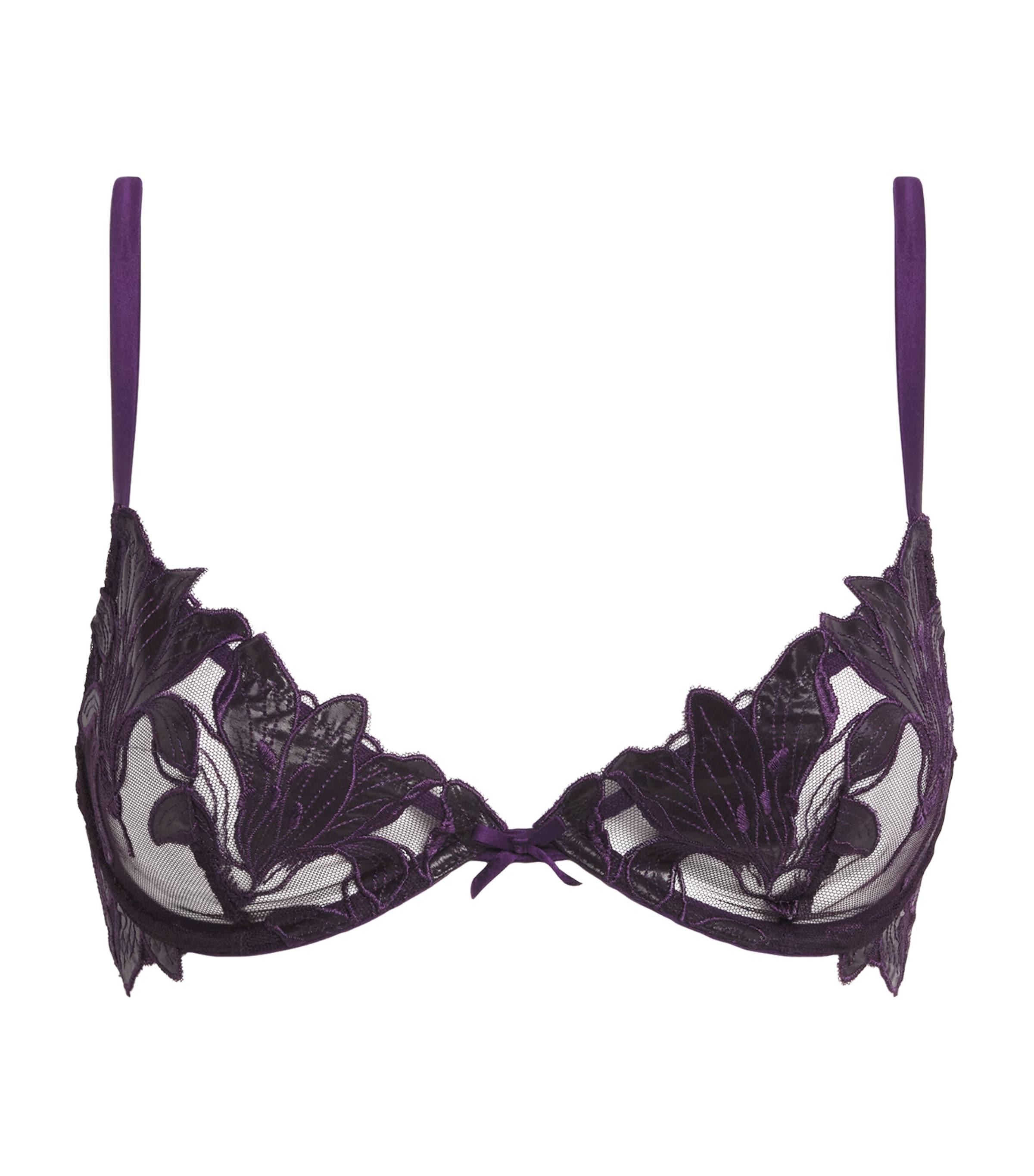 Fleur Du Mal Embroidered Lily Plunge Demi Bra by FLEUR DU MAL
