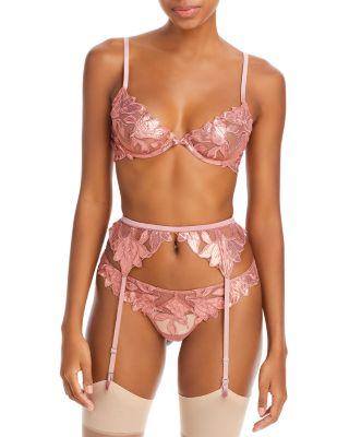 Foil Lily Embroidered Plunge Demi Bra by FLEUR DU MAL