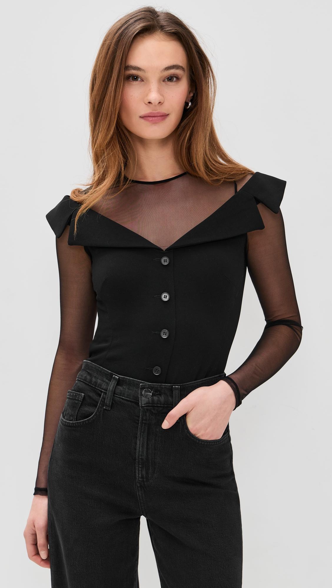 Off Shoulder Blazer Thong Bodysuit by FLEUR DU MAL