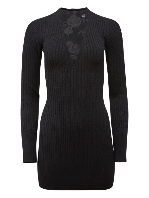 Quinn cable-knit lace-insert dress by FLEUR DU MAL