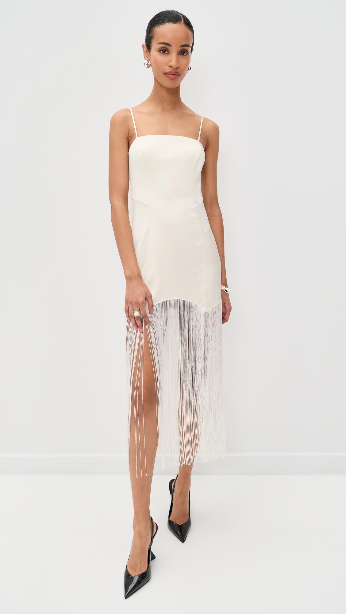Satin Fringe Maxi Dress by FLEUR DU MAL