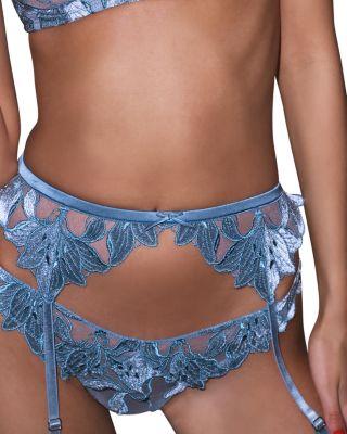 Velvet Lily Embroidered Garter Belt by FLEUR DU MAL