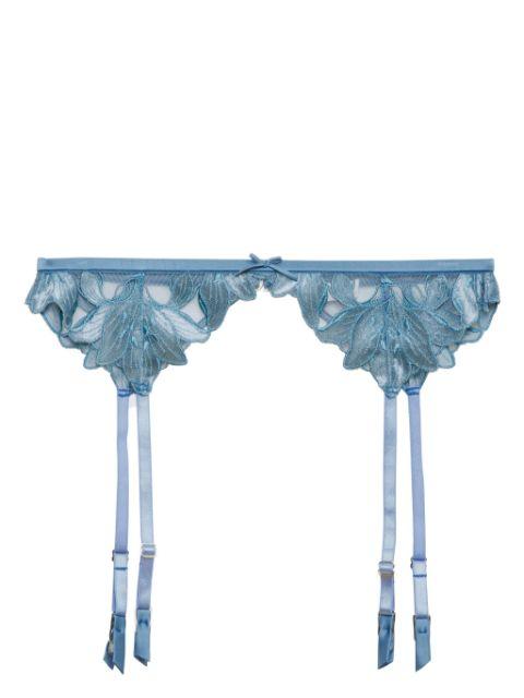 Velvet Lily embroidered garter belt by FLEUR DU MAL