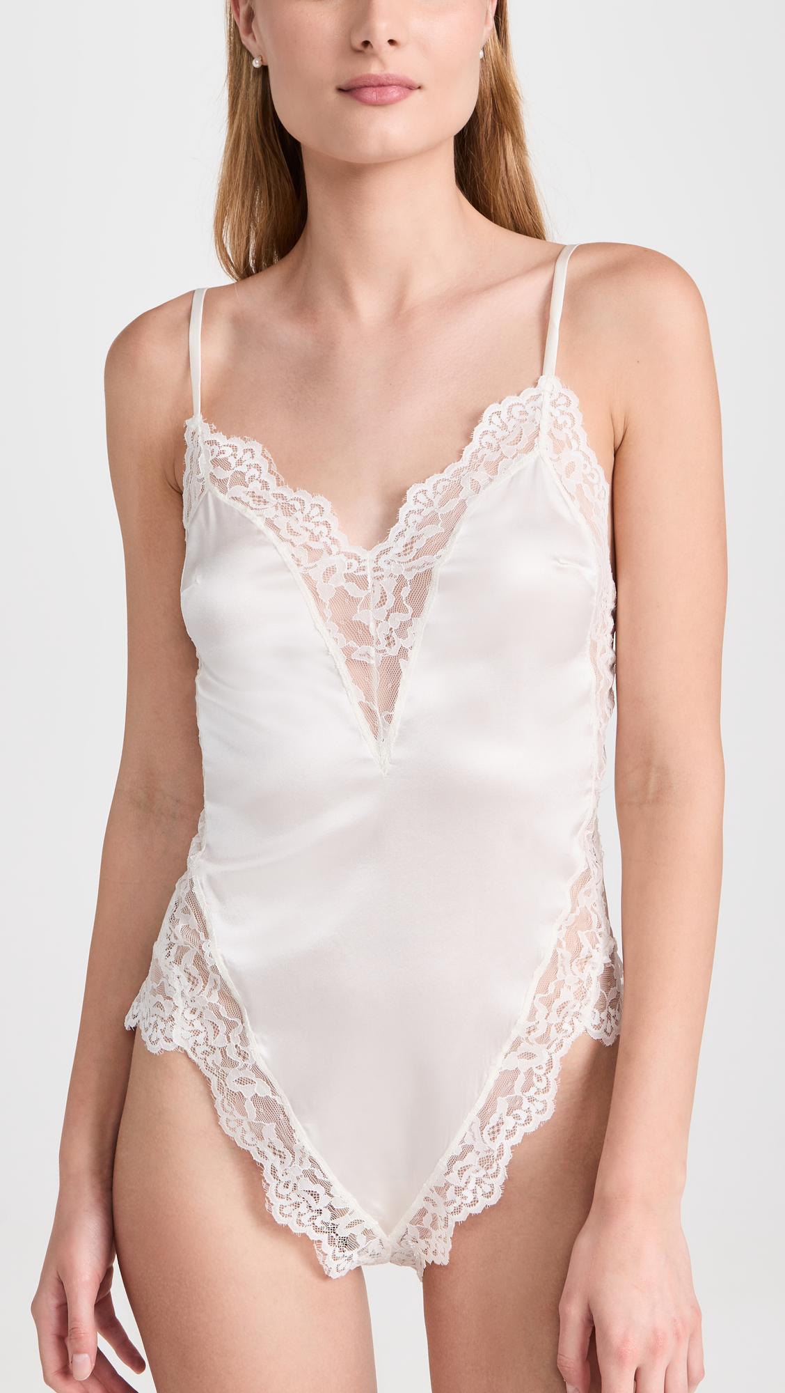 Venus Lace Trim Silk Thong Teddy by FLEUR DU MAL
