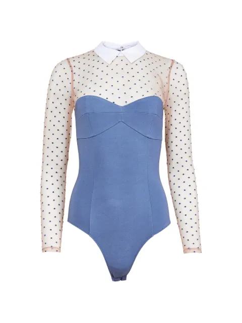 collared dotted tulle bodysuit by FLEUR DU MAL