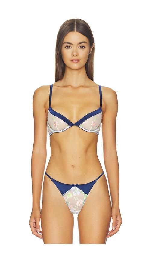 fleur du mal Delara Embroidered Demi Bra in Navy by FLEUR DU MAL