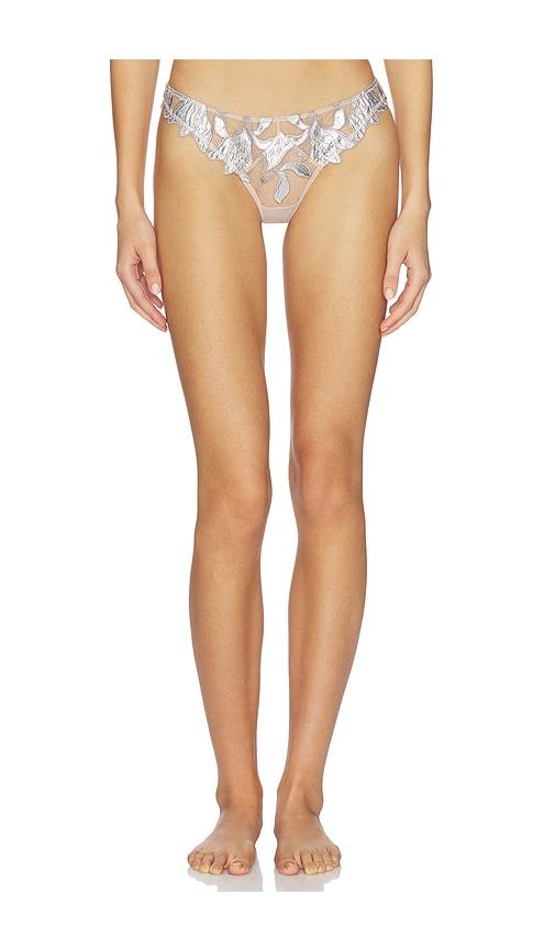 fleur du mal Foil Lily Embroidery Thong in Metallic Silver by FLEUR DU MAL