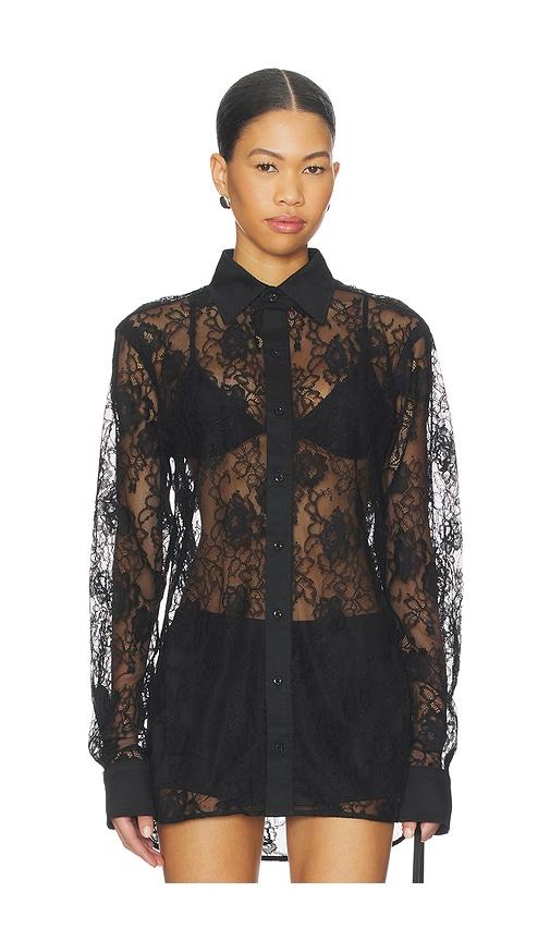 fleur du mal Juliet Lace Button Down in Black by FLEUR DU MAL