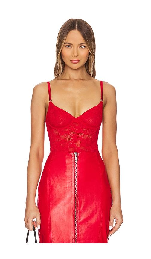 fleur du mal Le Stretch Lace Bodysuit in Red by FLEUR DU MAL