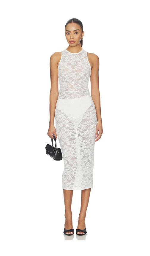 fleur du mal Le Stretch Lace Racer Tank Dress in Ivory by FLEUR DU MAL