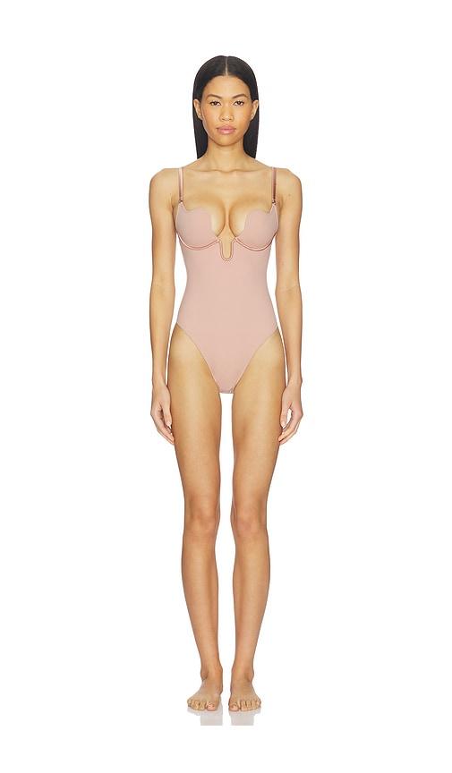 fleur du mal Le Stretch U-plunge Bodysuit in Tan by FLEUR DU MAL