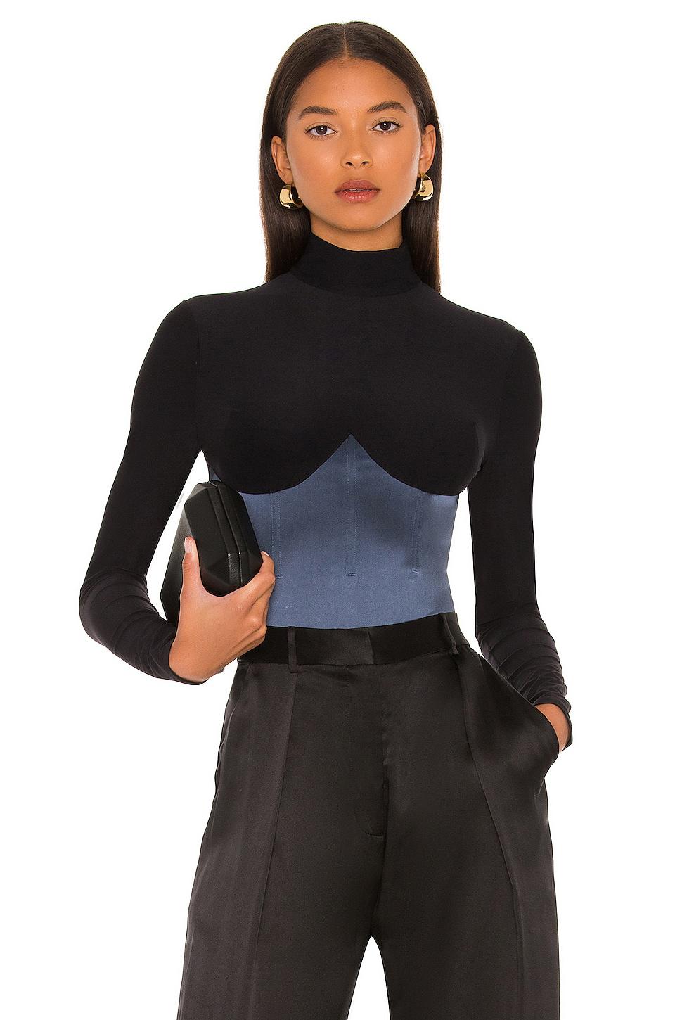 fleur du mal Mock Neck Long Sleeve Bodysuit in Black by FLEUR DU MAL