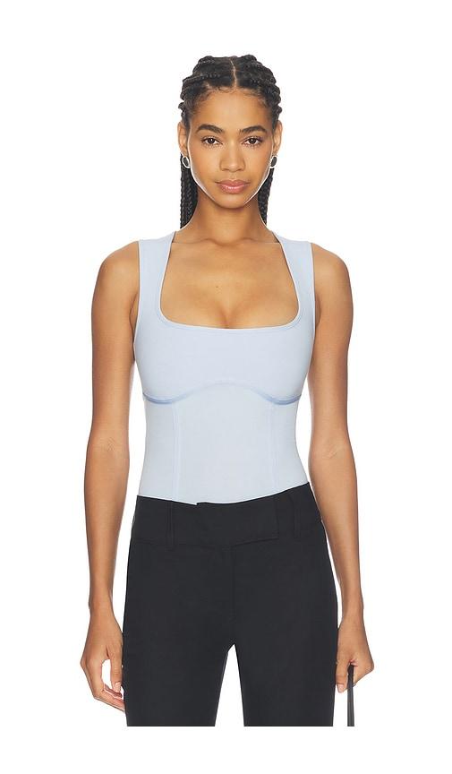 fleur du mal Organic Cotton Scoop Neck Bodysuit in Baby Blue by FLEUR DU MAL