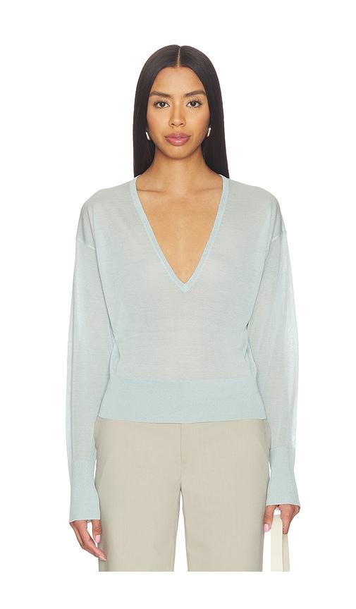fleur du mal Sheer Knit V-neck Sweater in Mint by FLEUR DU MAL