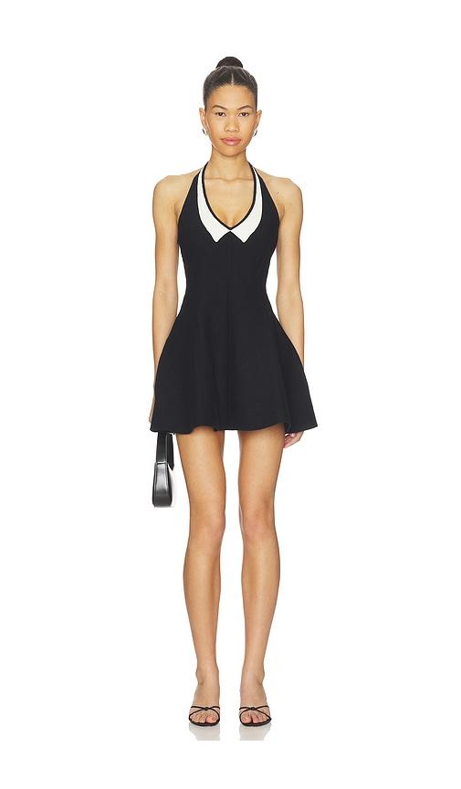 fleur du mal Sofia Collared Flare Dress in Black,White by FLEUR DU MAL