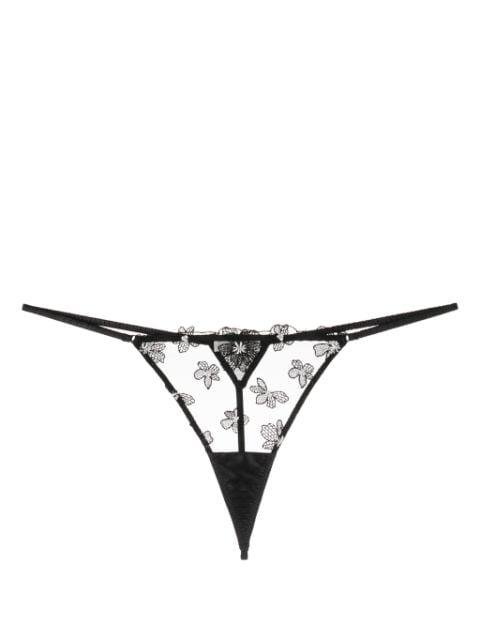 floral-embroidered mesh-panel thong by FLEUR DU MAL