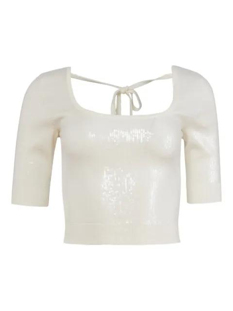 sequin scoop-neck knit top by FLEUR DU MAL