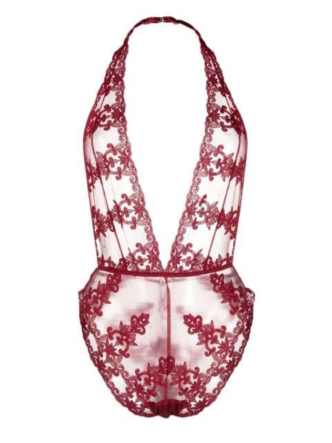Gisele floral-embroidered halterneck body by FLEUR OF ENGLAND