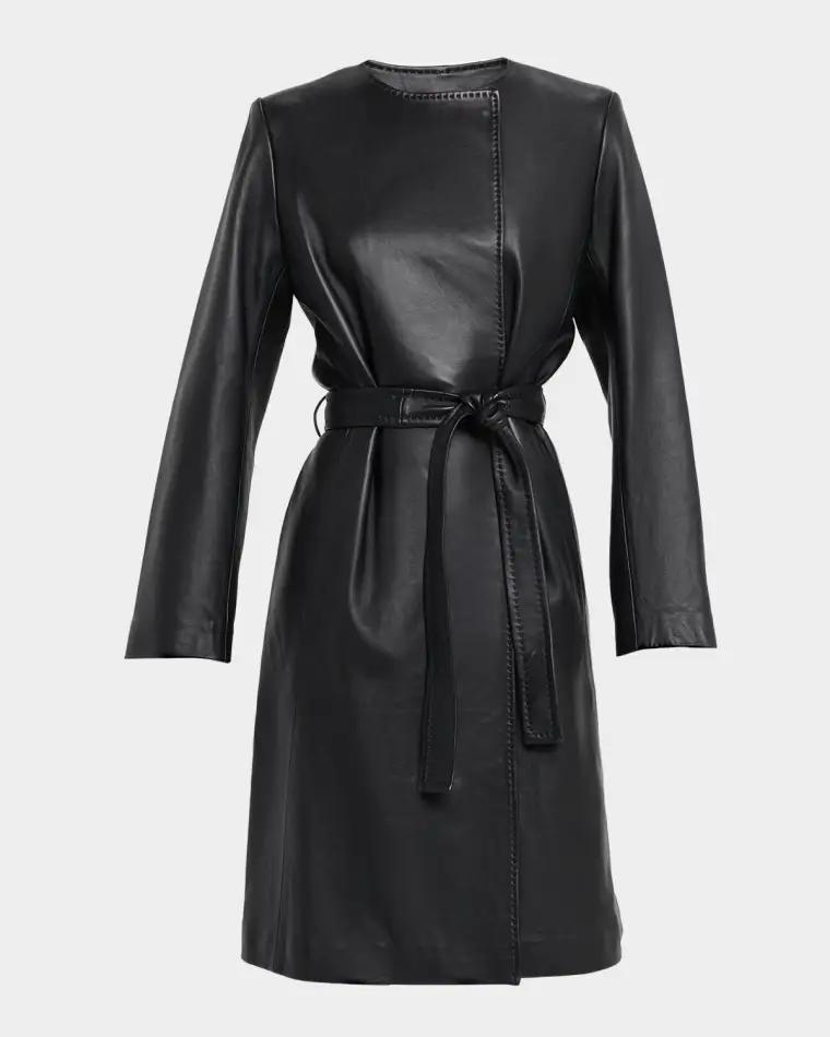 Evelyn Leather Wrap Coat by FLEURETTE