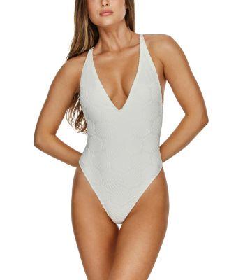 Mermaid Island Textured Deep Plunge One Piece by FLIRTT GOTTEX