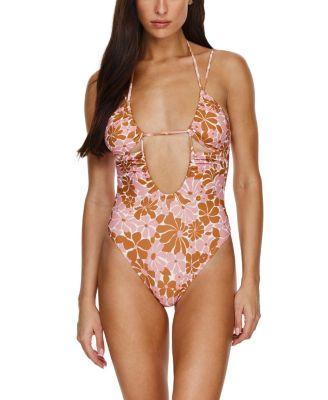 Summer Memories Deep Plunge Cut Out Halter One Piece by FLIRTT GOTTEX