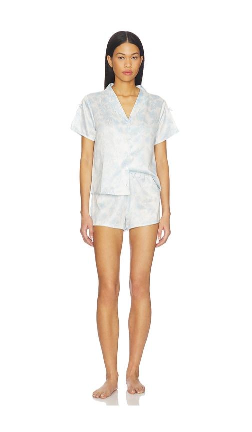 Flora Nikrooz Odessa Charm Shawl Collar Pajama Set With Bows in Baby Blue by FLORA NIKROOZ