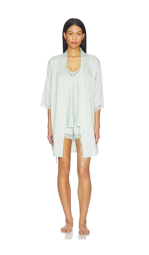Flora Nikrooz Sonia Travel Set Solid Wrap And Cami Set With Lace in Mint by FLORA NIKROOZ
