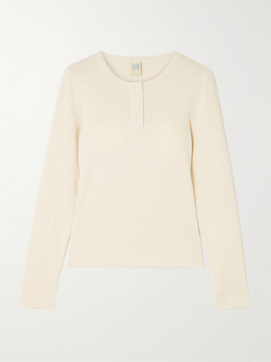 Jess ribbed organic cotton-jersey Henley top by FLORE FLORE
