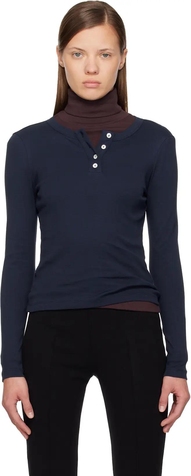 Navy Jess Longsleeve Henley by FLORE FLORE